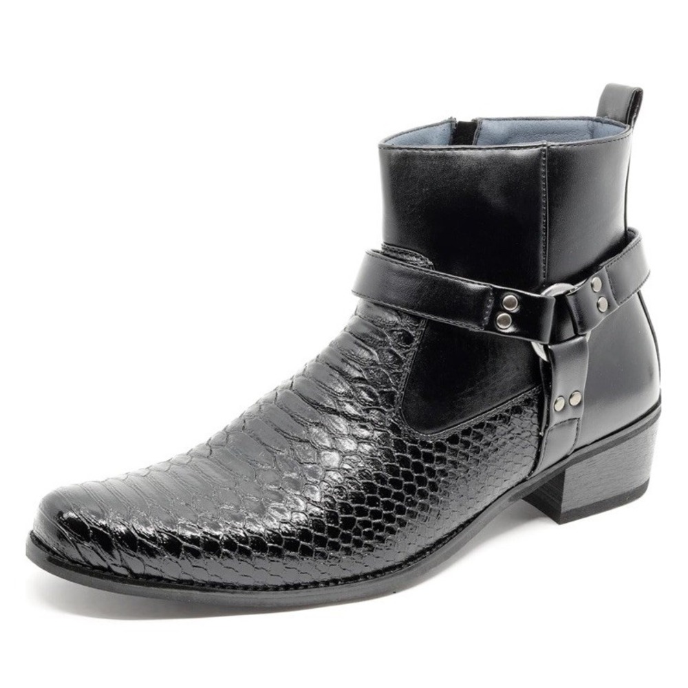 Men's Fashion Punk/Western Pointy Toe Buckle Strap Textured Shoes Ankle Boots 13